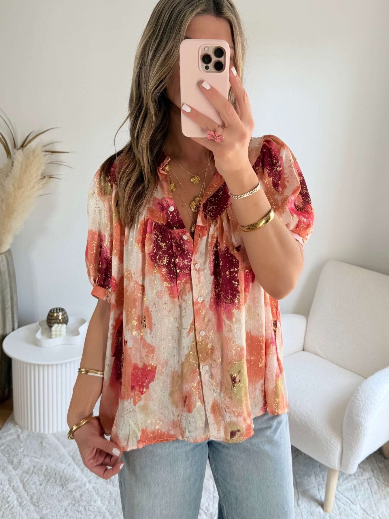 Blouse ample motifs dorés - Aurore