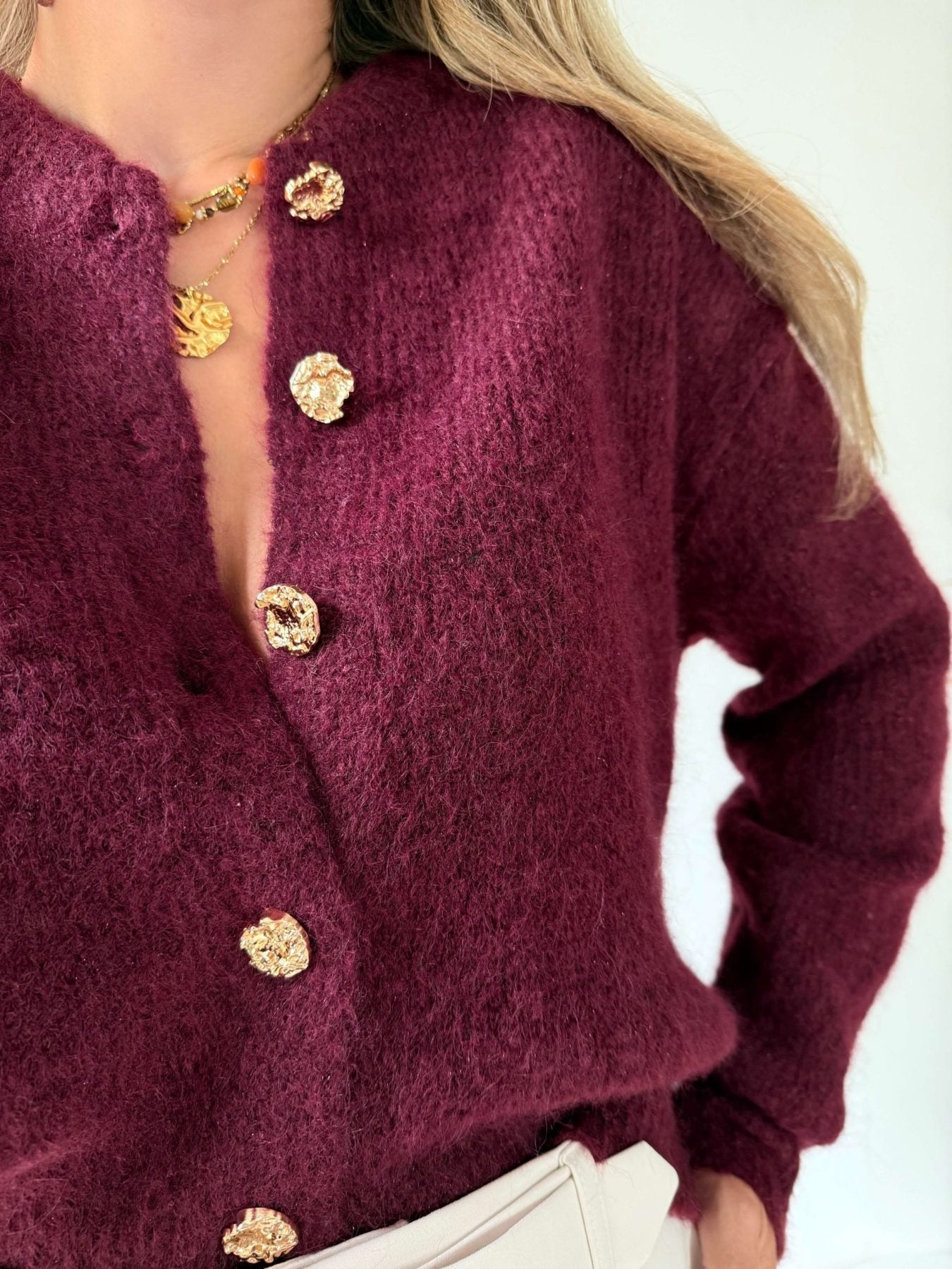 Cardigan bordeaux boutons bijoux - Gabi