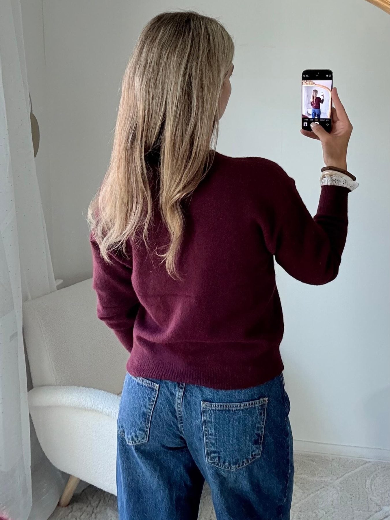 Cardigan bordeaux détail dentelle