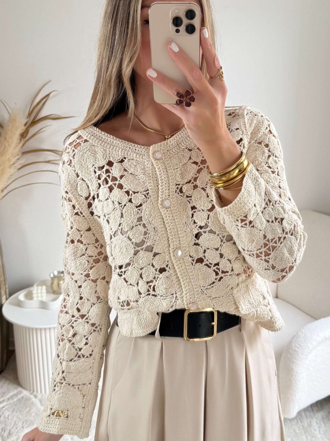 Cardigan crochet beige