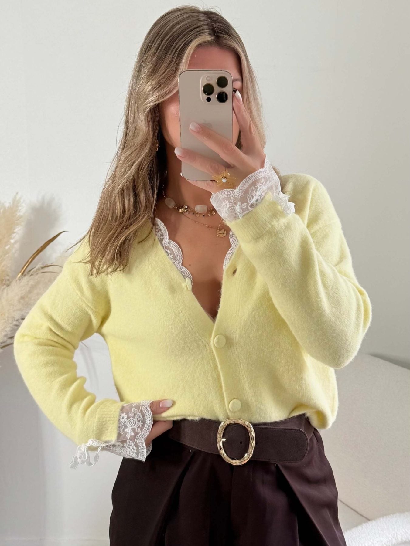 Cardigan dentelle jaune - Elina