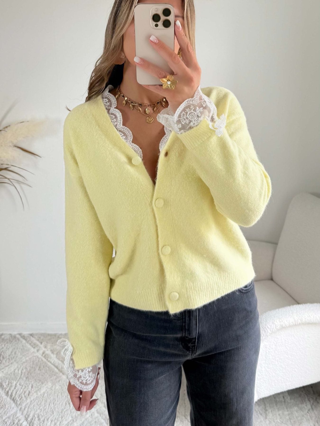 Cardigan dentelle jaune - Elina