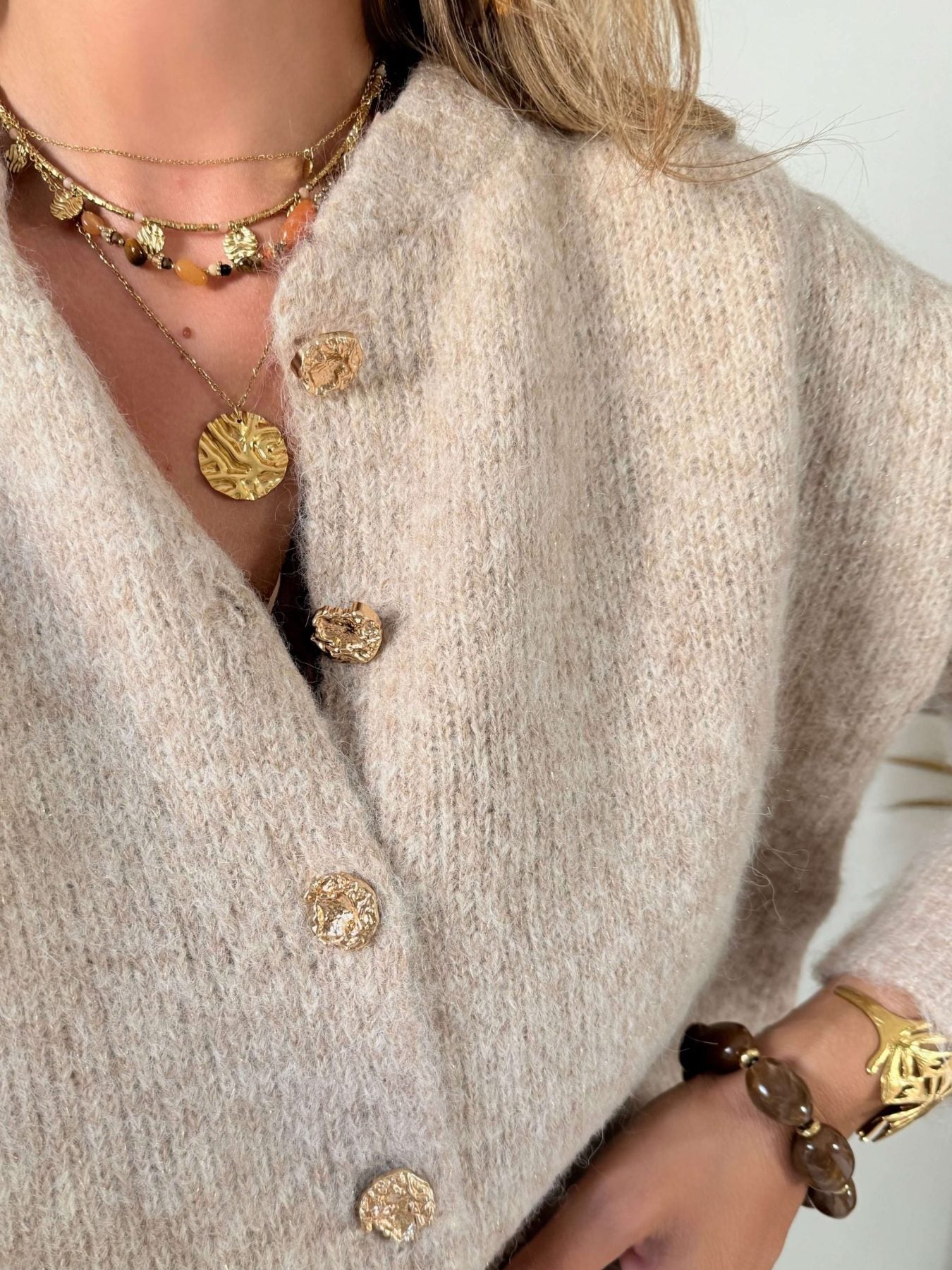 Cardigan taupe boutons bijoux - Gabi