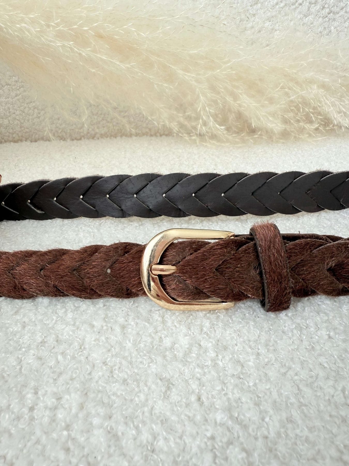 Ceinture fine tressée marron