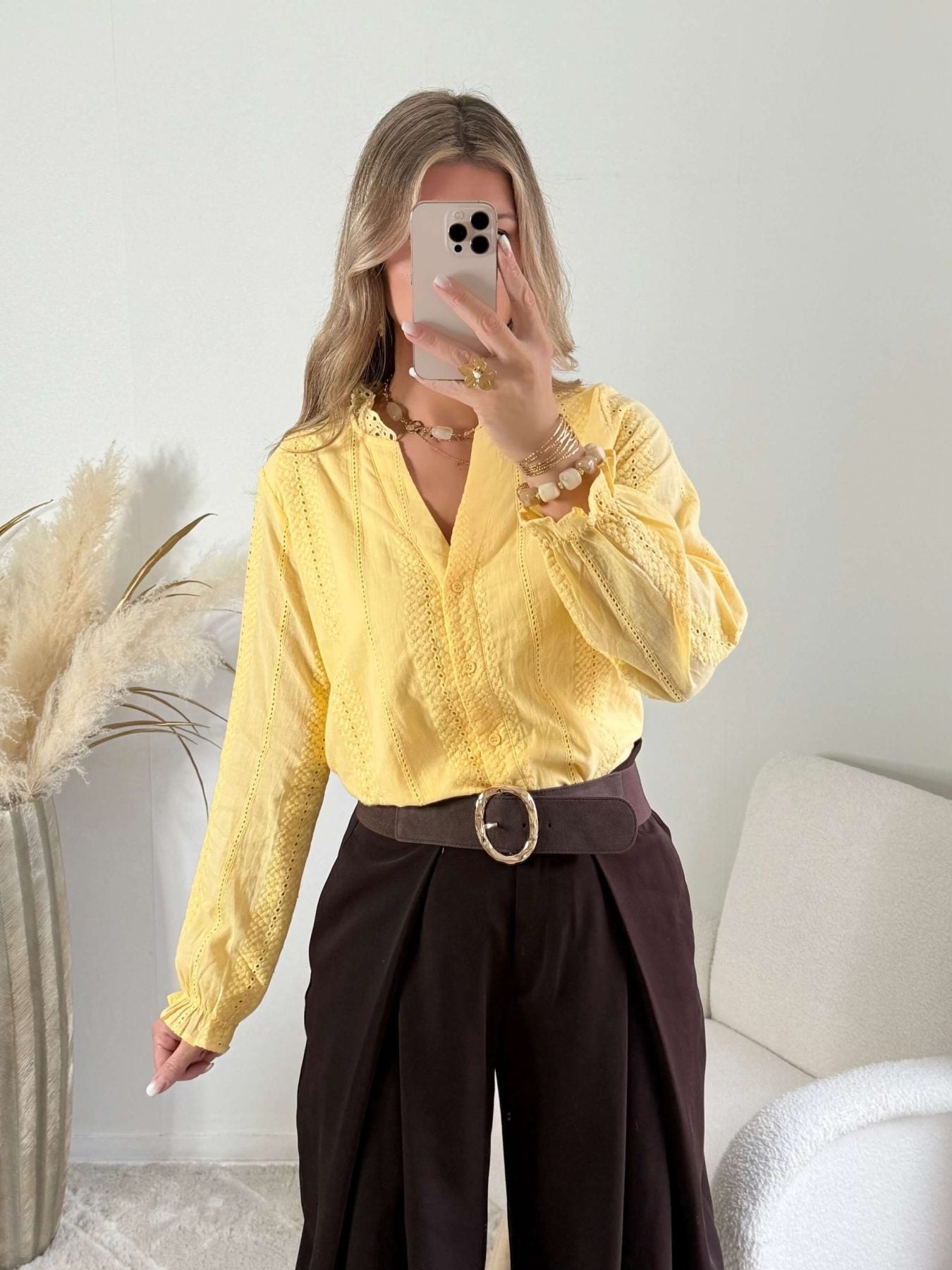 Chemisier jaune Lioré manches longues en coton – Easy Dressing