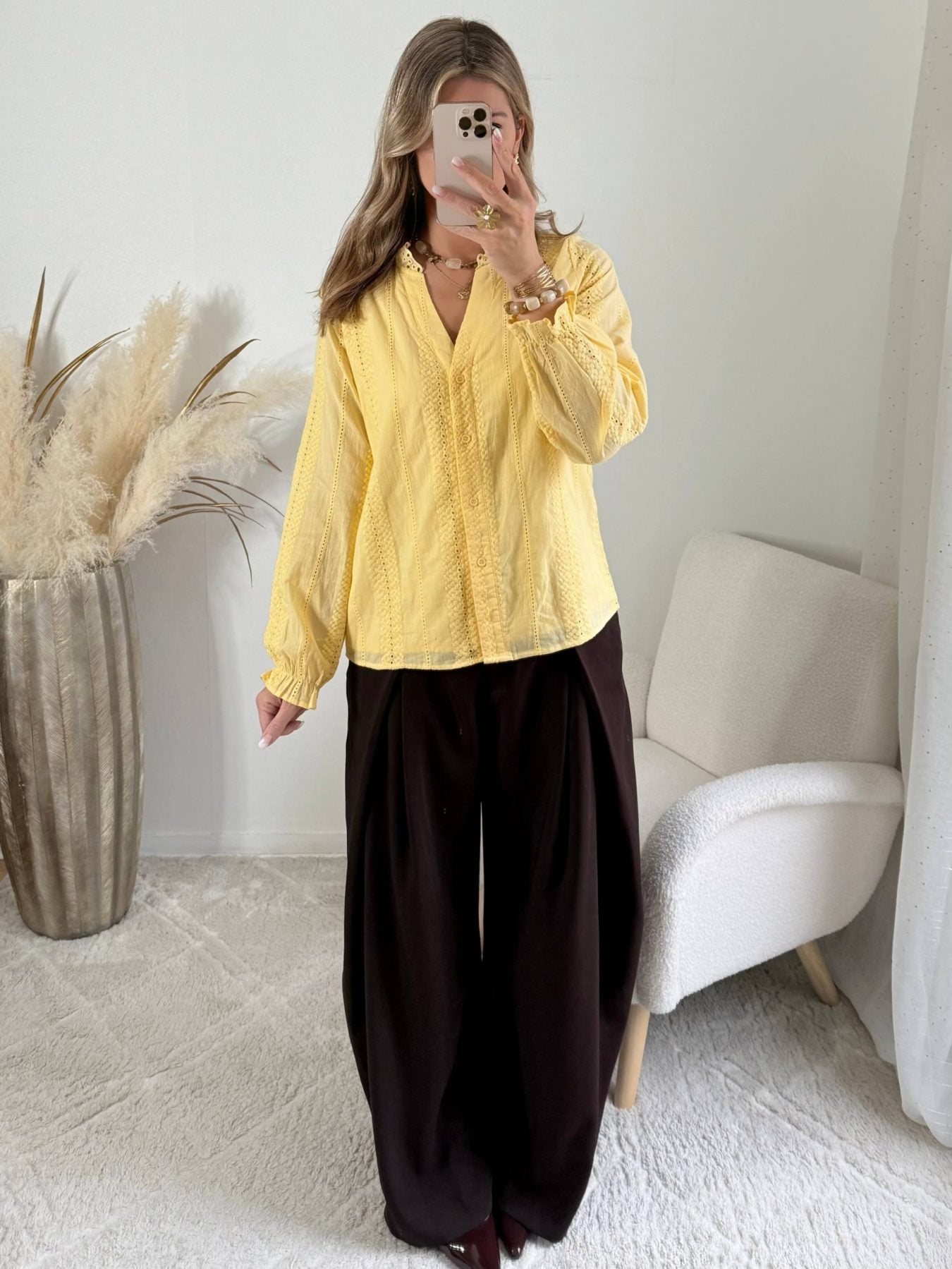 Chemisier jaune Lioré manches longues en coton – Easy Dressing