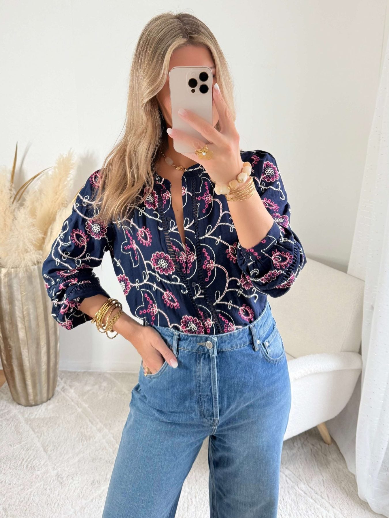 Chemisier marine brodé - Ysée