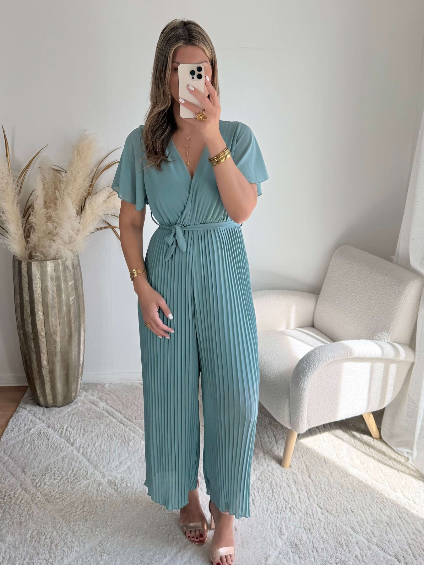 Combinaison bleu vert Lilou plissée fluide du S au 4XL - Easy Dressing