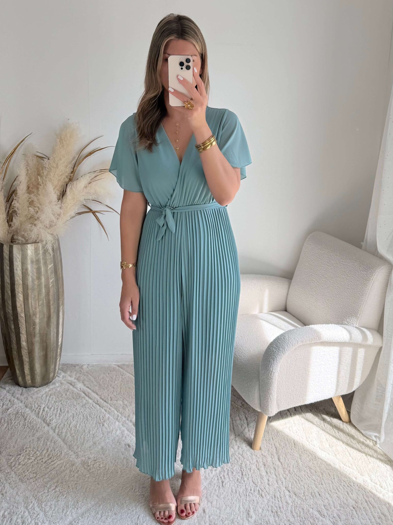 Combinaison bleu vert Lilou plissée fluide du S au 4XL - Easy Dressing