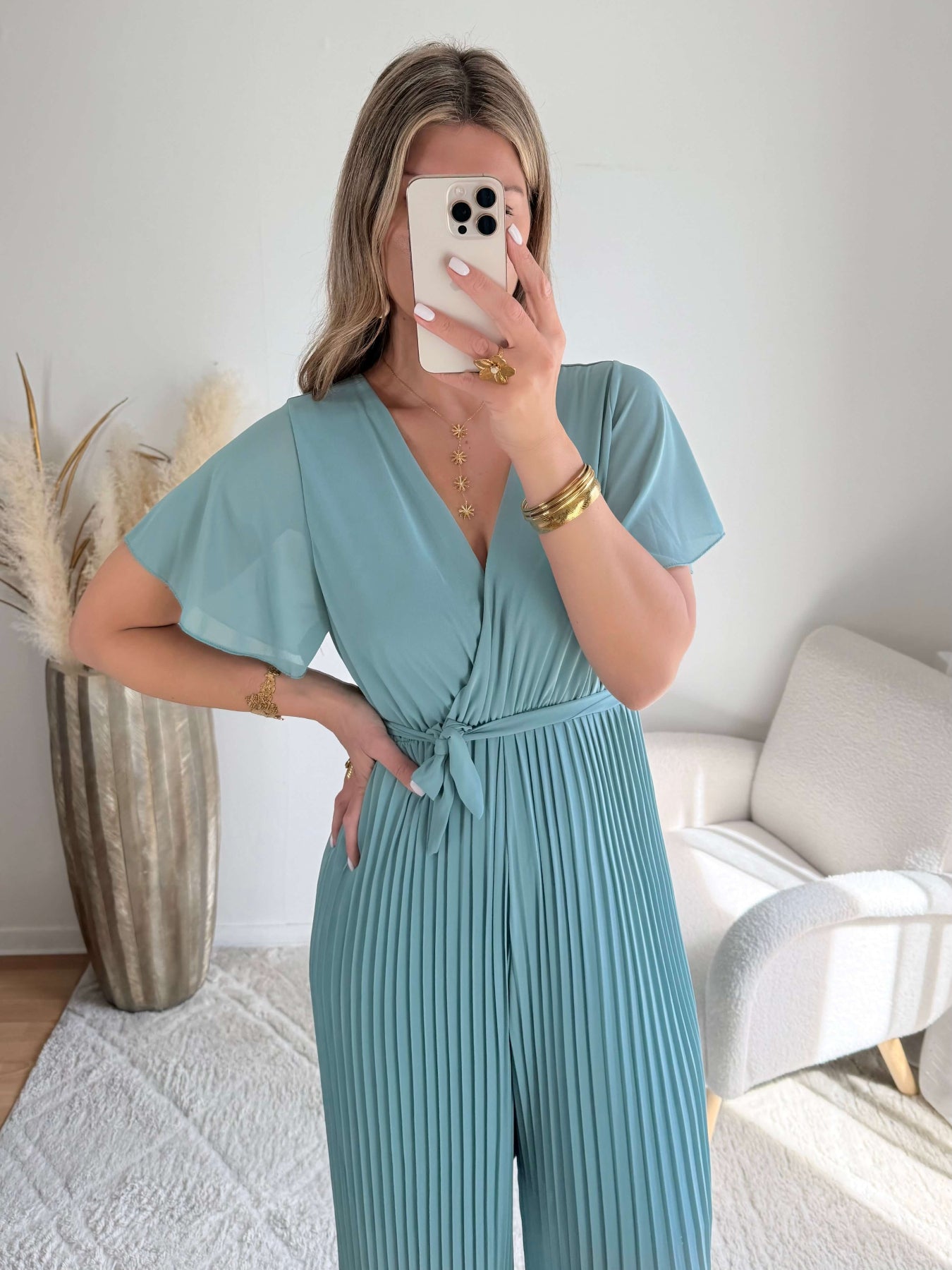 Combinaison bleu vert Lilou plissée fluide du S au 4XL - Easy Dressing