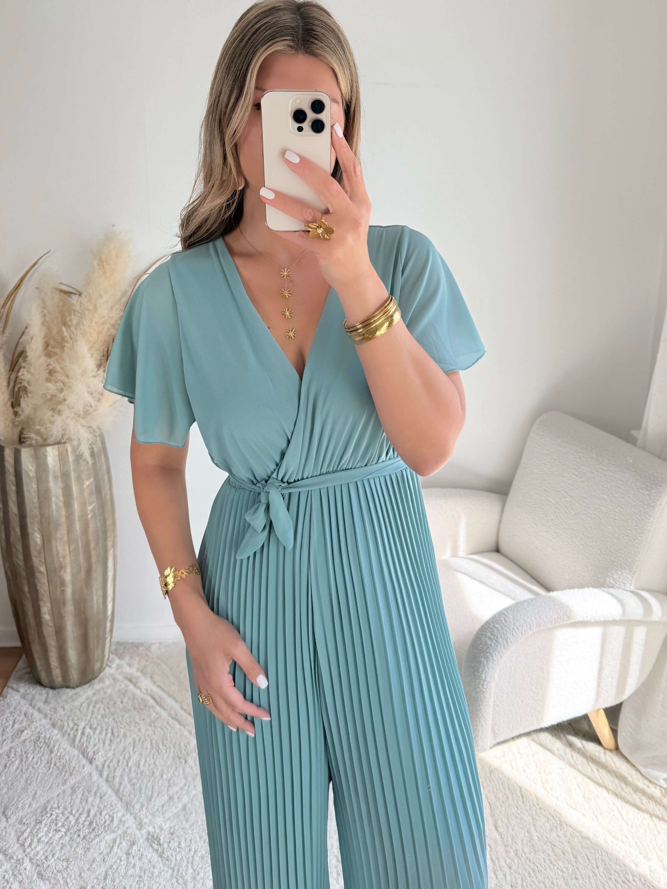 Combinaison bleu vert Lilou plissée fluide du S au 4XL - Easy Dressing