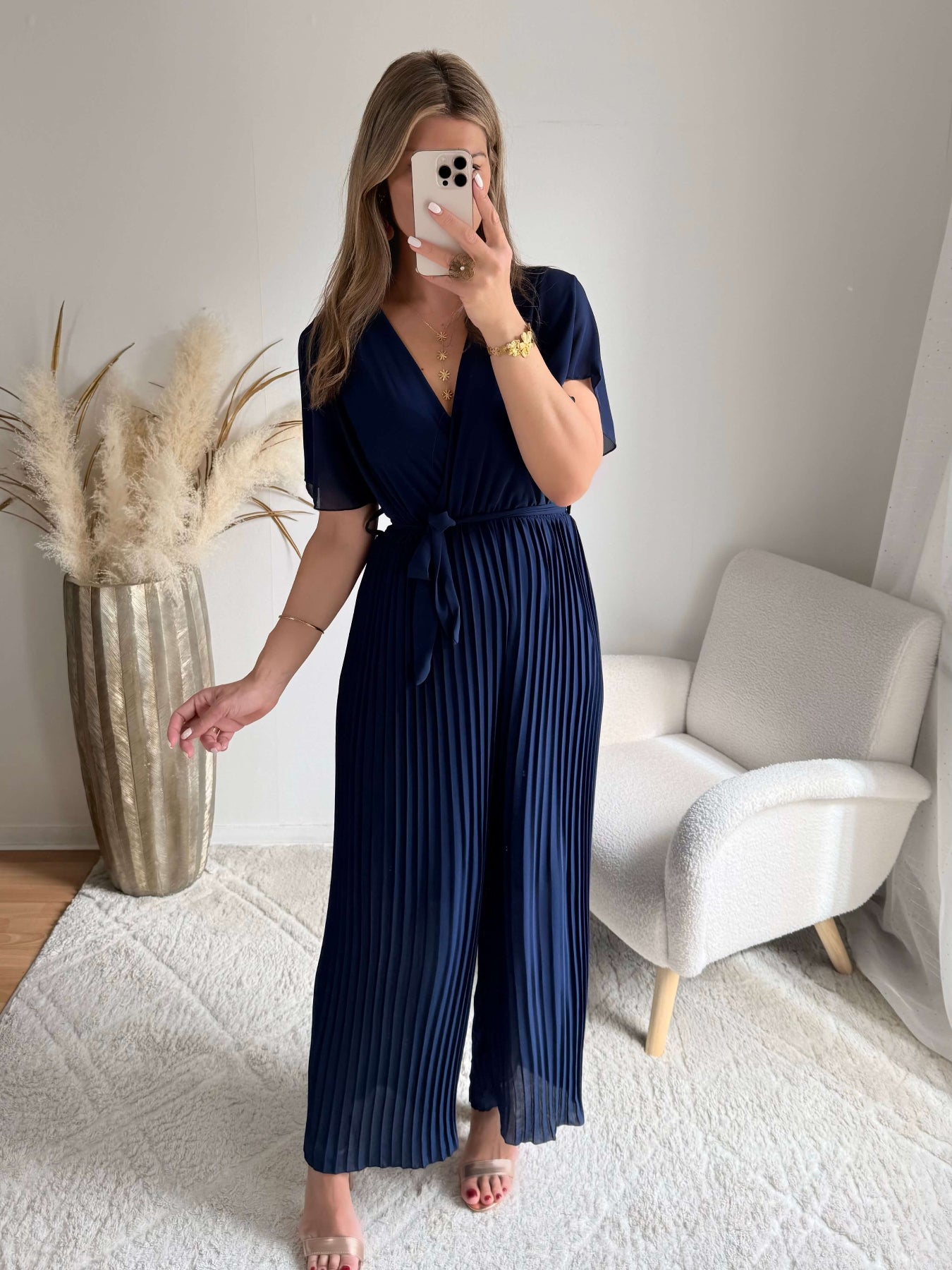 Combinaison plissée marine Lilou fluide du 38 au 48 élégante