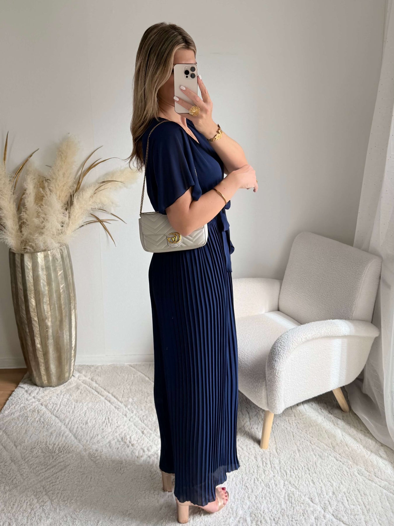 Combinaison plissée marine Lilou fluide du 38 au 48 élégante