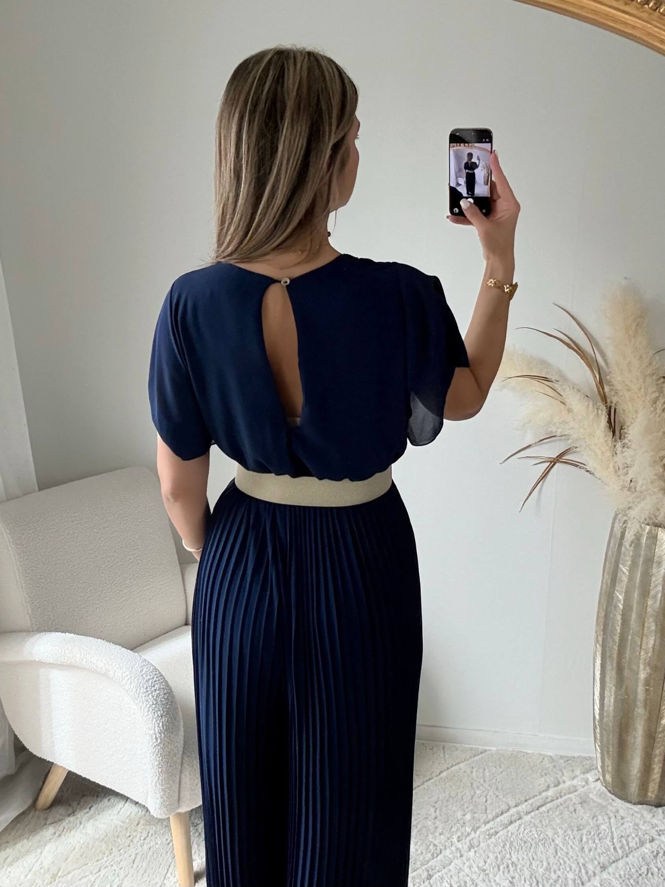 Combinaison plissée marine Lilou fluide du 38 au 48 élégante