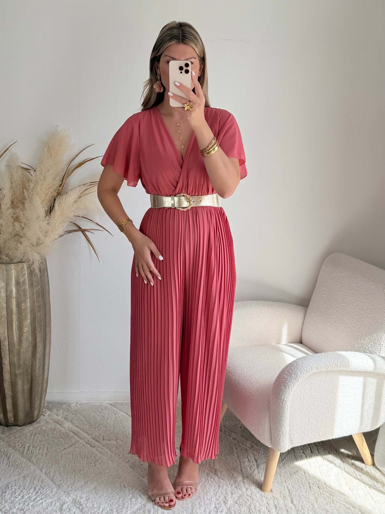 Combinaison rose Lilou plissée fluide du S au 4XL - Easy Dressing