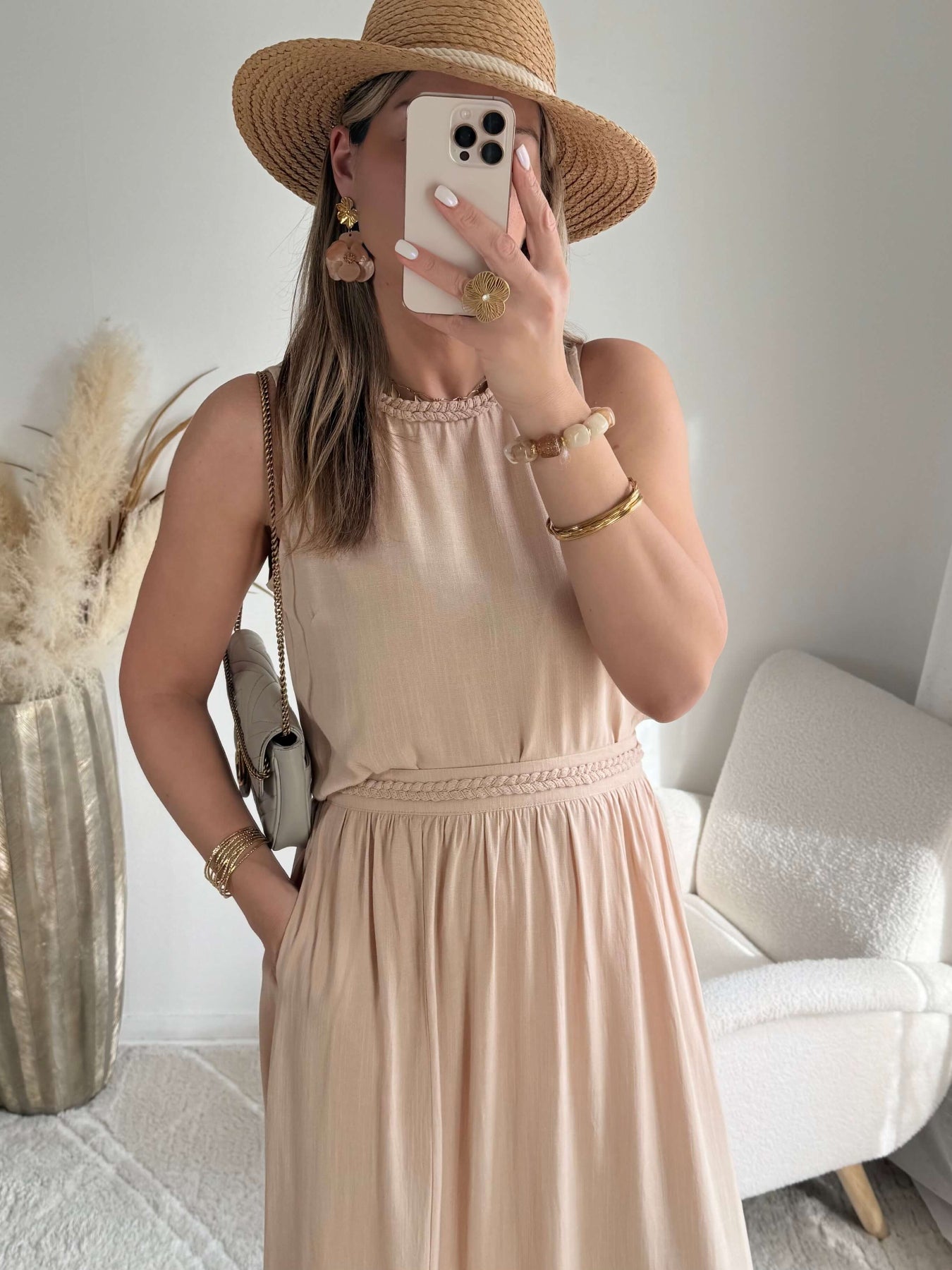 Ensemble haut fluide et jupe beige fluide en viscose - Lola