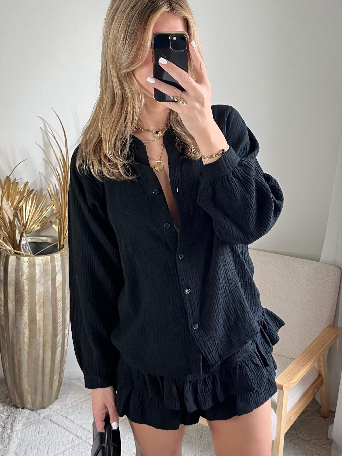 Ensemble noir gaze de coton