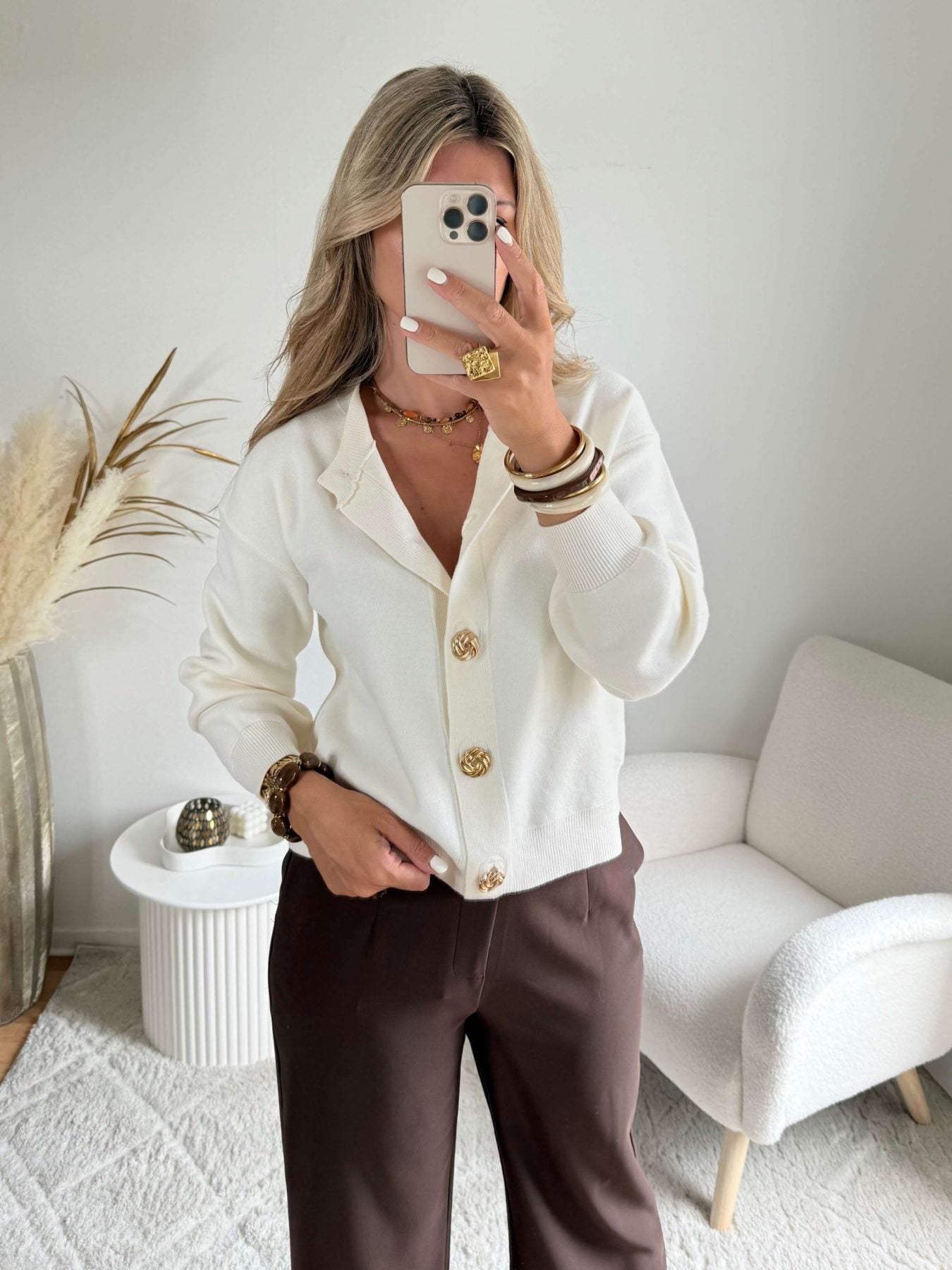 Gilet écru boutons dorés - Nori