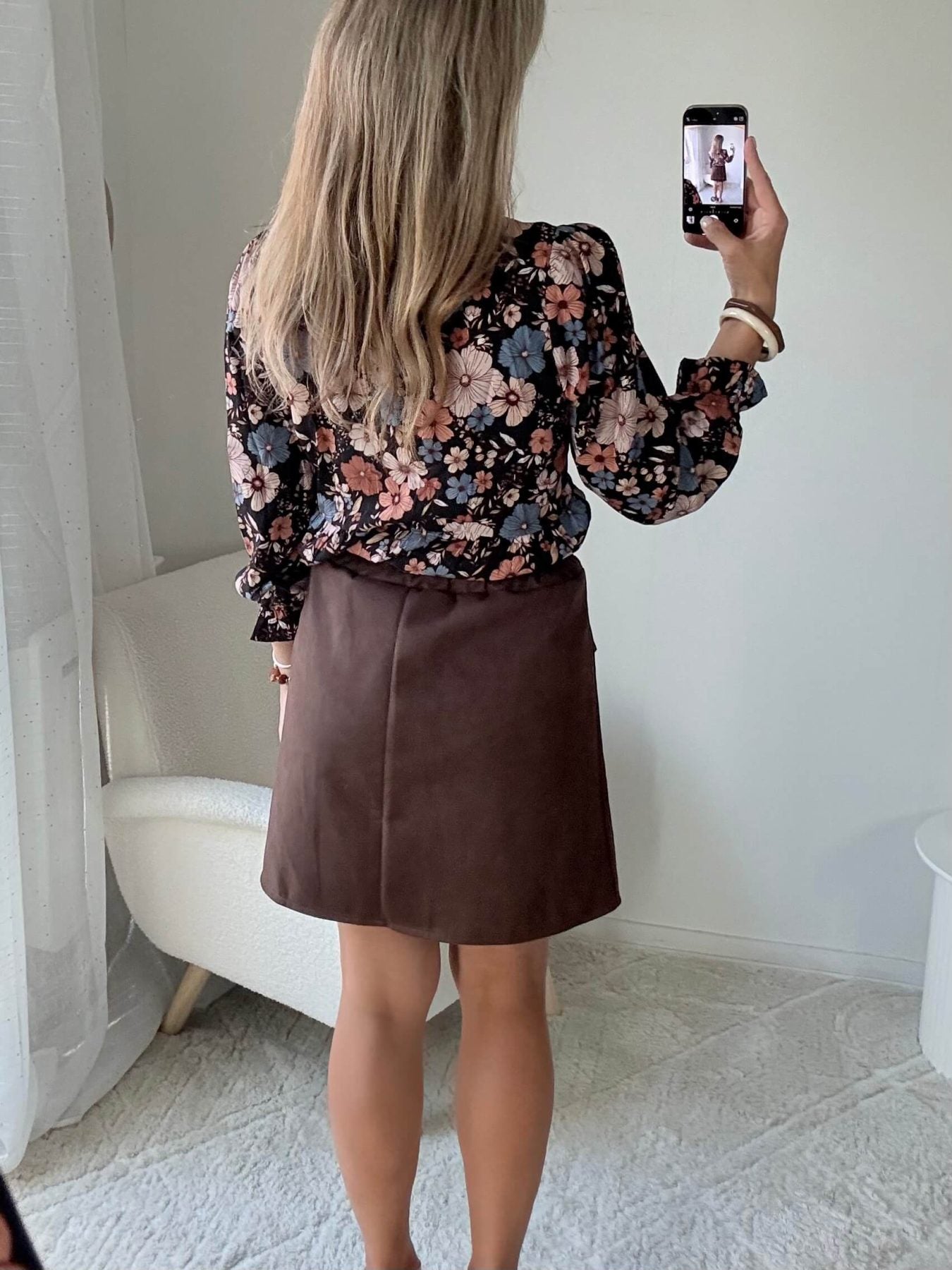 Jupe courte effet daim marron