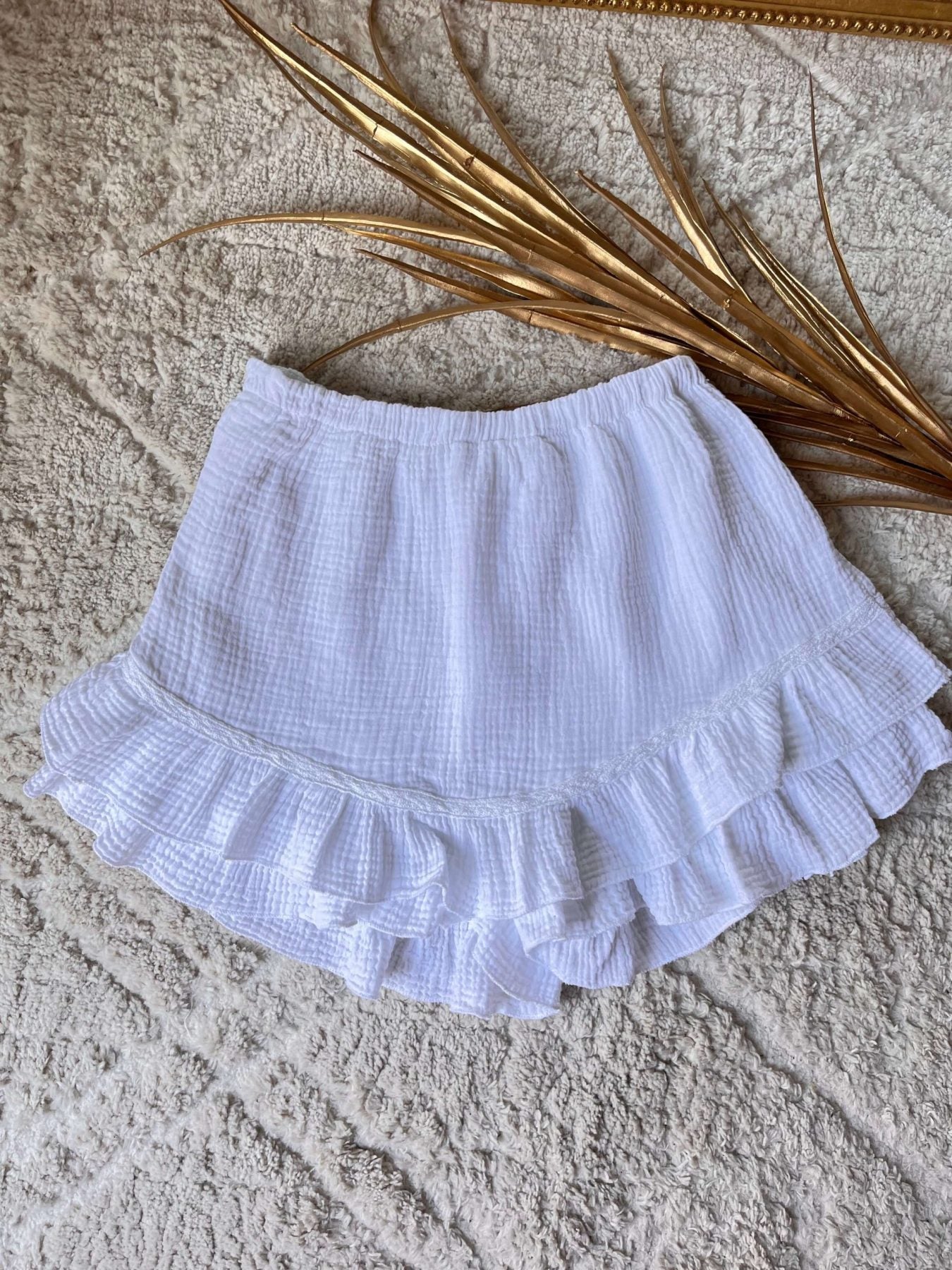 Jupe-short blanc en gaze de coton