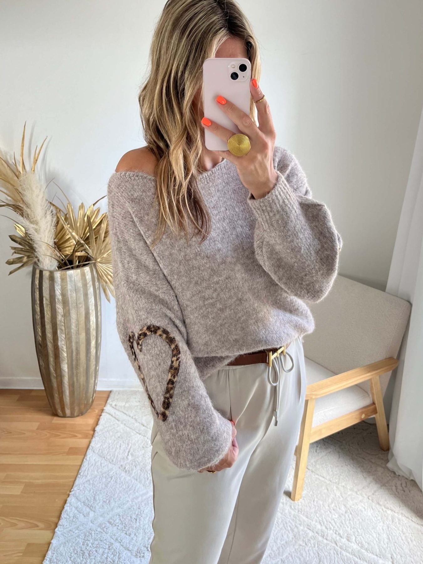 Pull taupe - Coeur