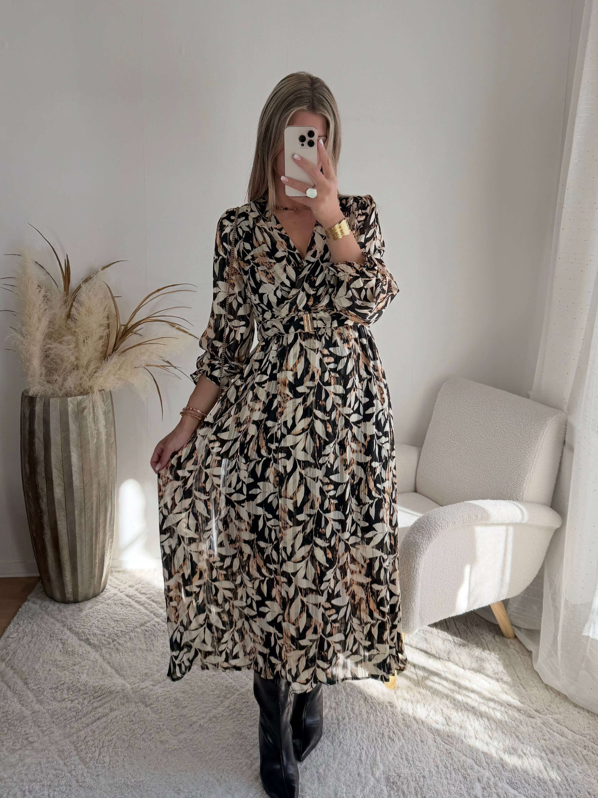 Robe longue fendue Brune