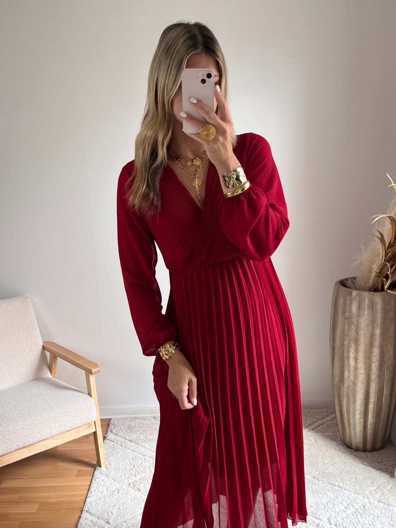 Robe plissée bordeaux - Sienna