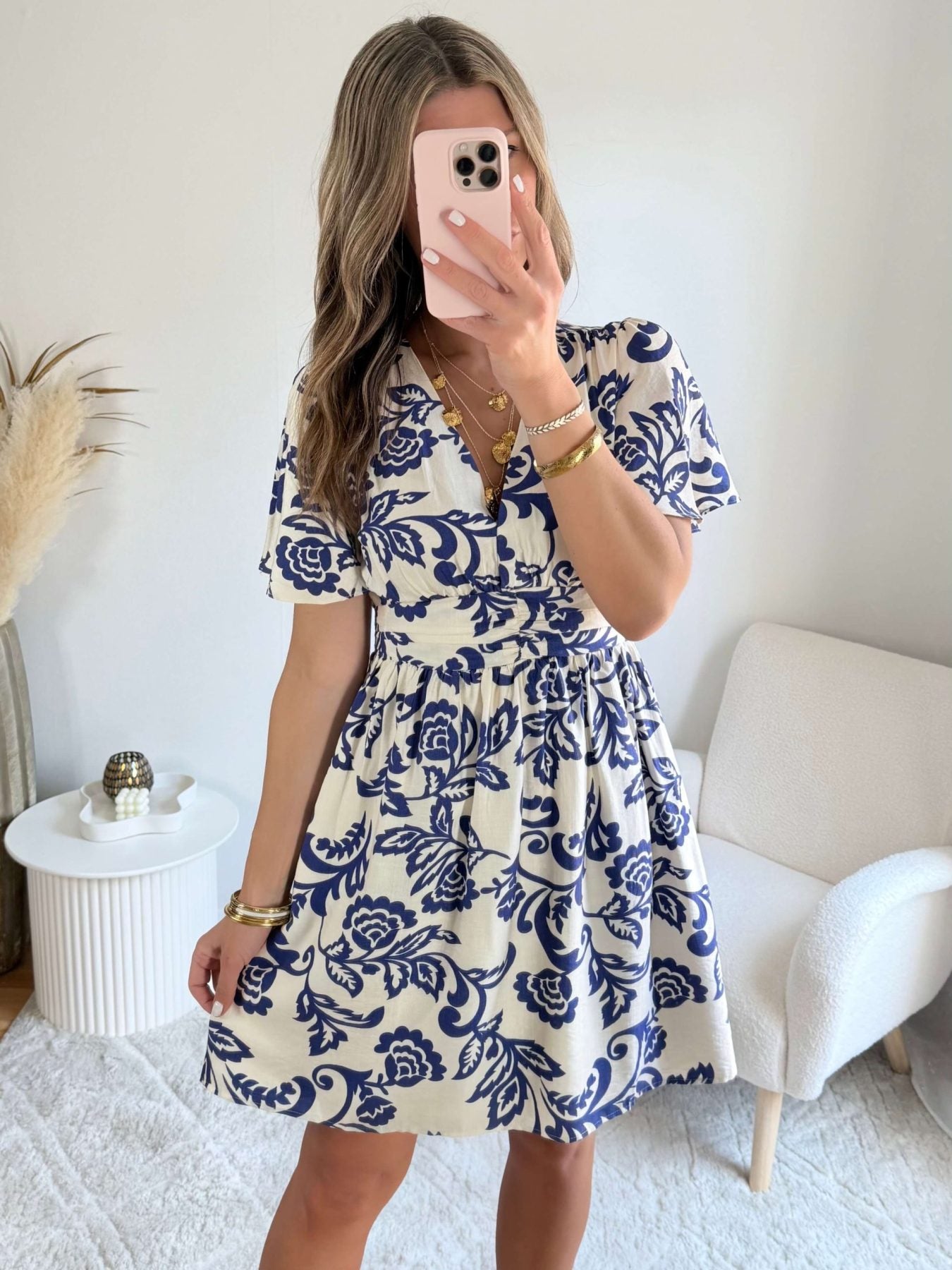 Robe courte blanche et marine - Alix