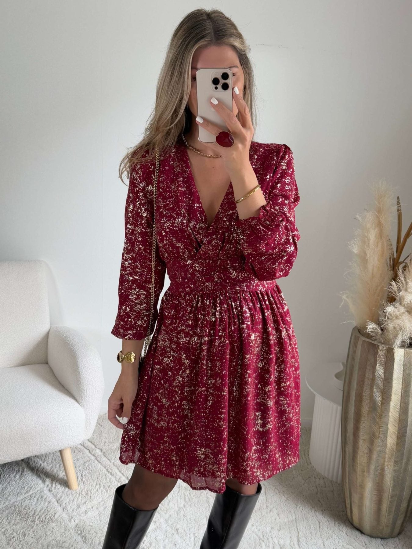 Robe courte bordeaux dorée - Romy