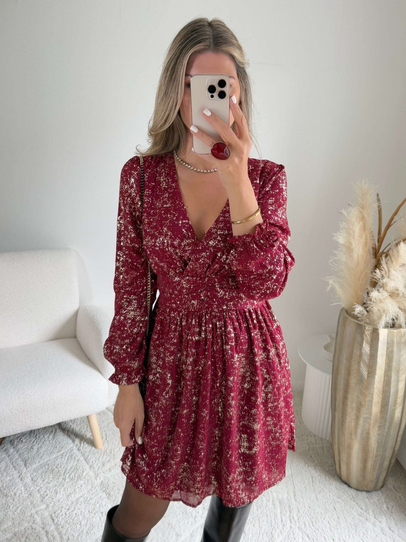 Robe courte bordeaux dorée - Romy