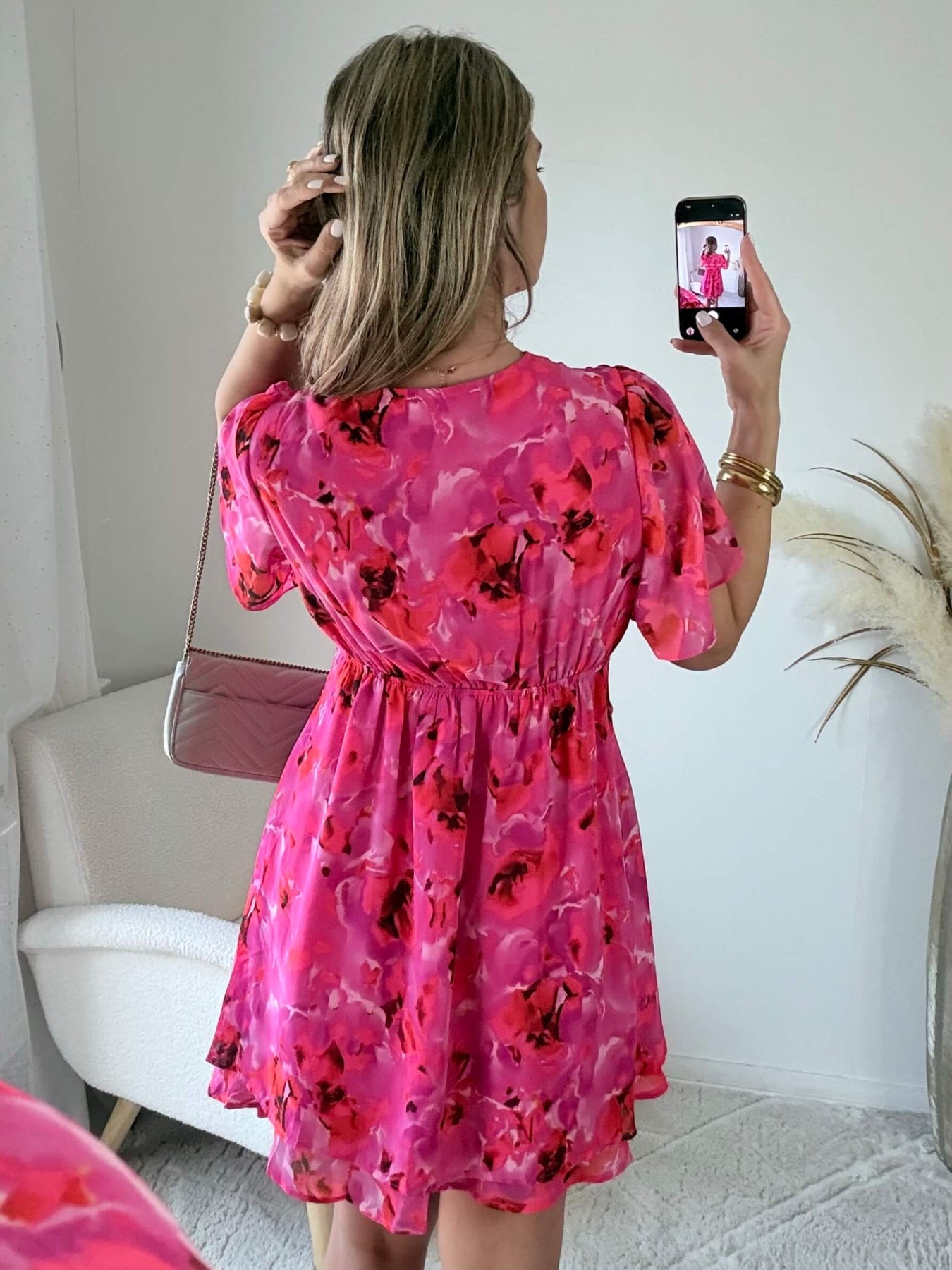 Robe courte Rosy rose fuchsia - Robe fluide imprimée femme du S au 4XL