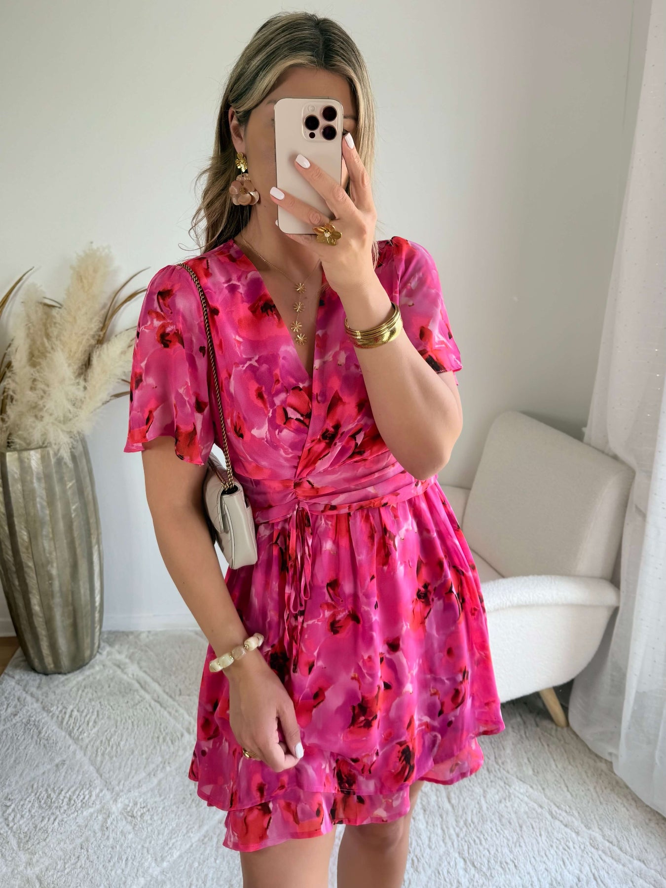 Robe courte Rosy rose fuchsia - Robe fluide imprimée femme du S au 4XL