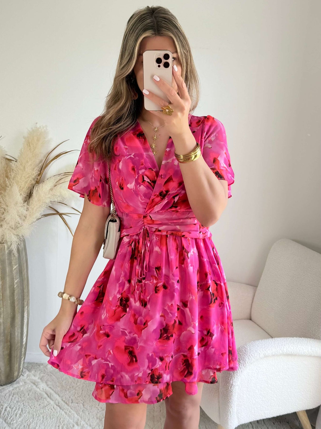Robe courte Rosy rose fuchsia - Robe fluide imprimée femme du S au 4XL