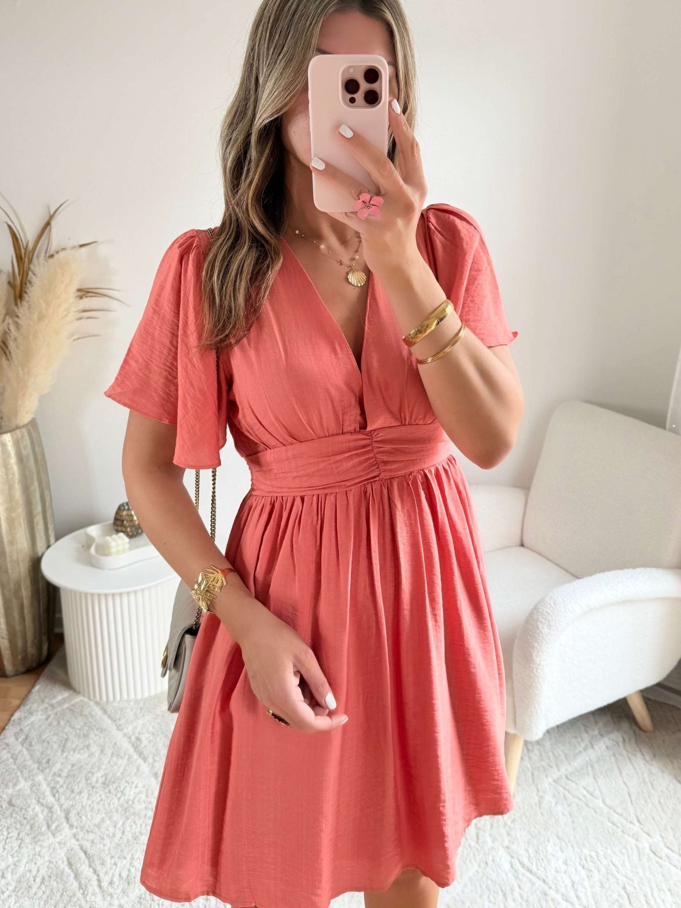 Robe courte corail - Diana