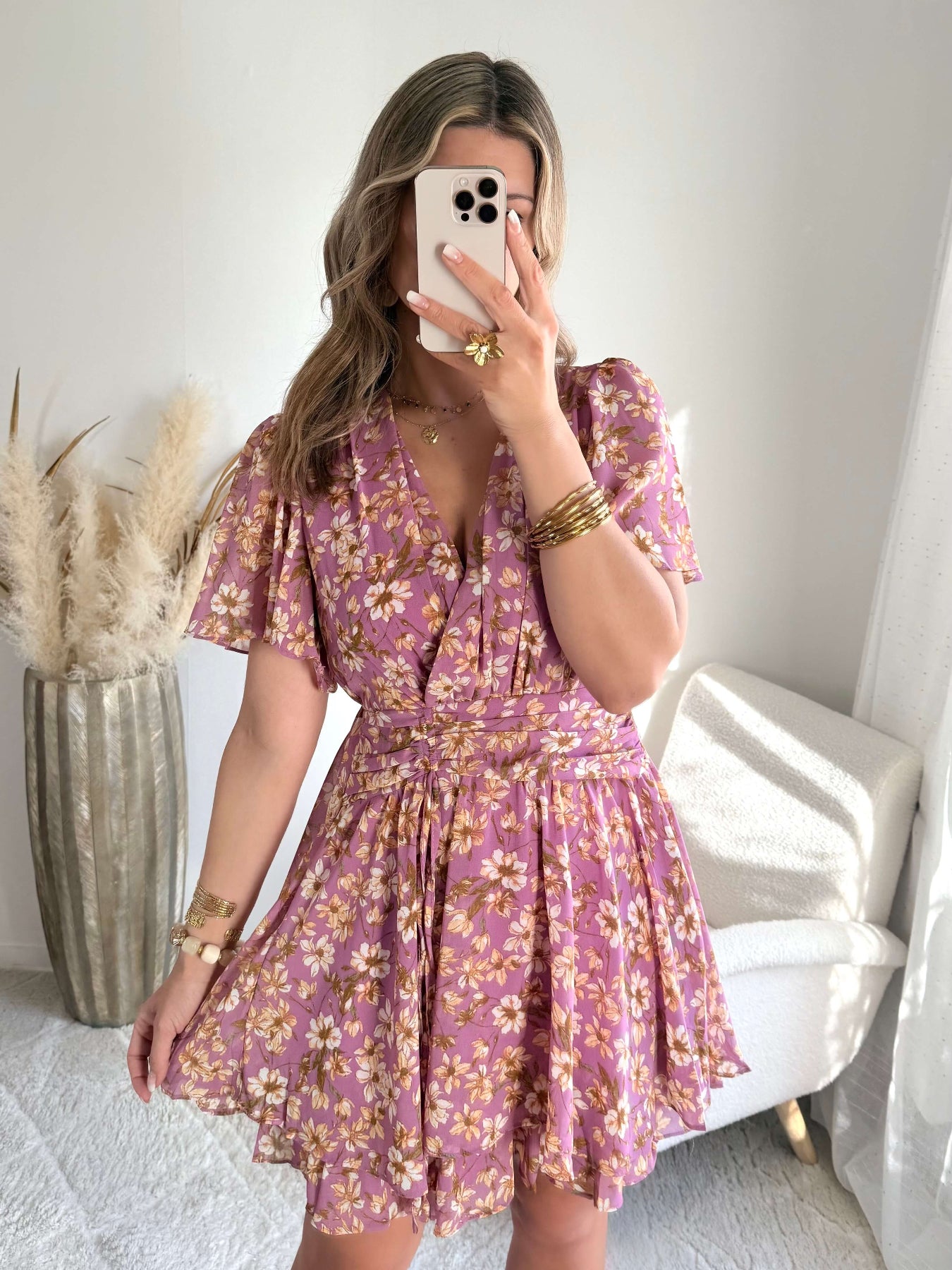 Robe fleurie mauve Dalhia du S au 4XL Easy Dressing