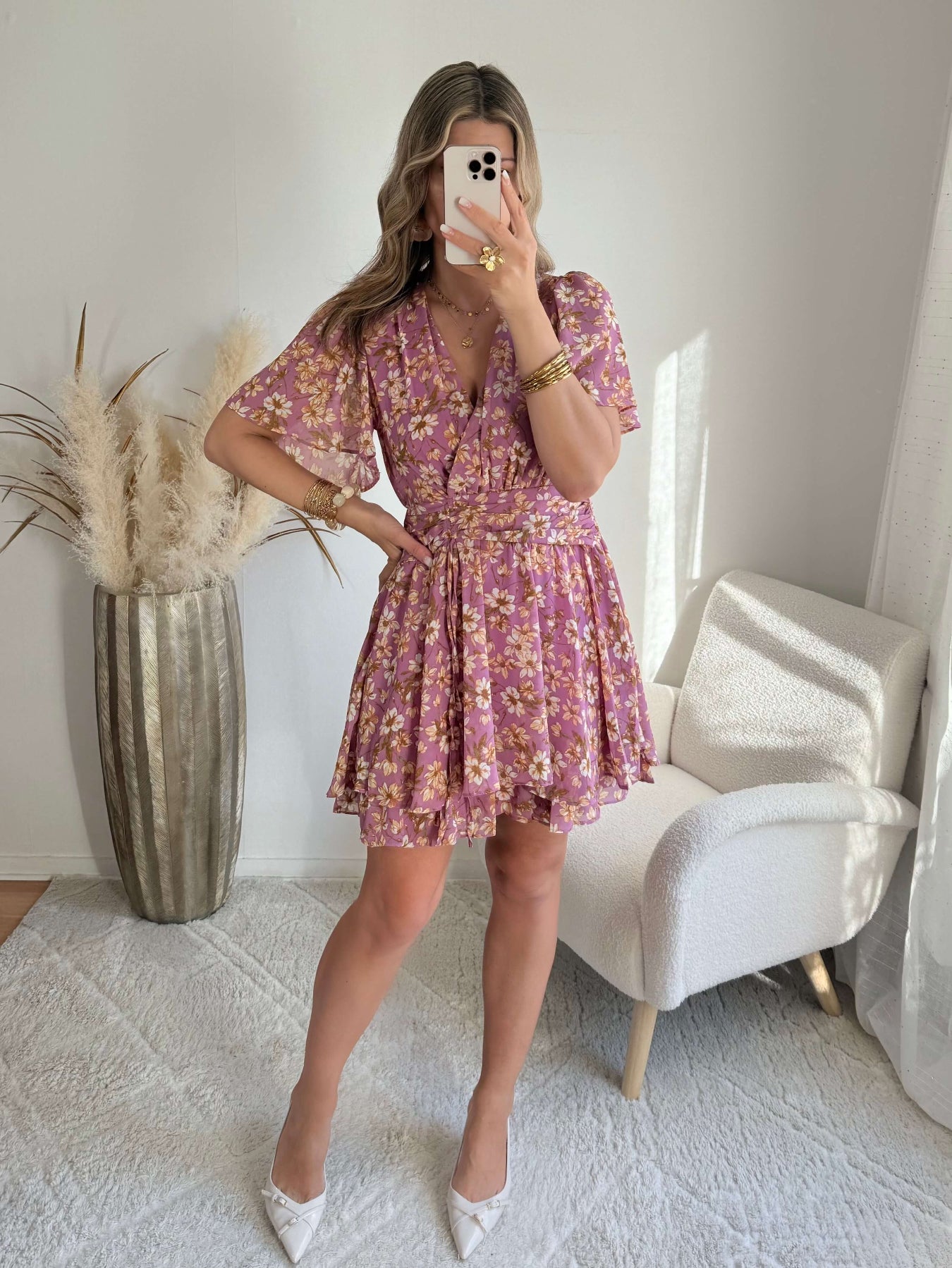 Robe fleurie mauve Dalhia du S au 4XL Easy Dressing