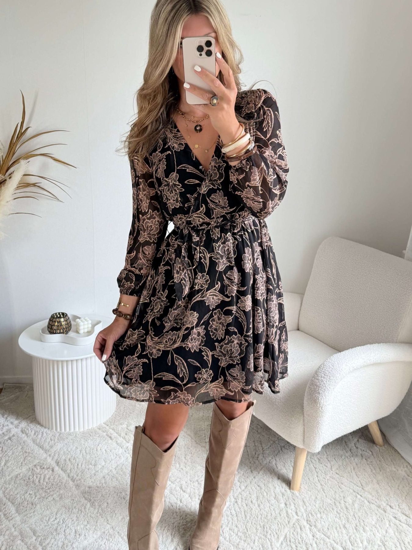 Robe courte marron dorée - Alys