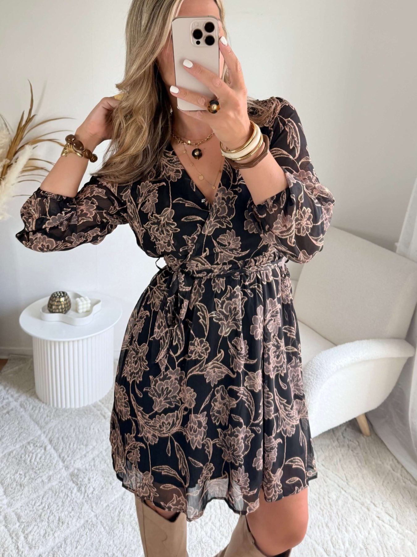 Robe courte marron dorée - Alys