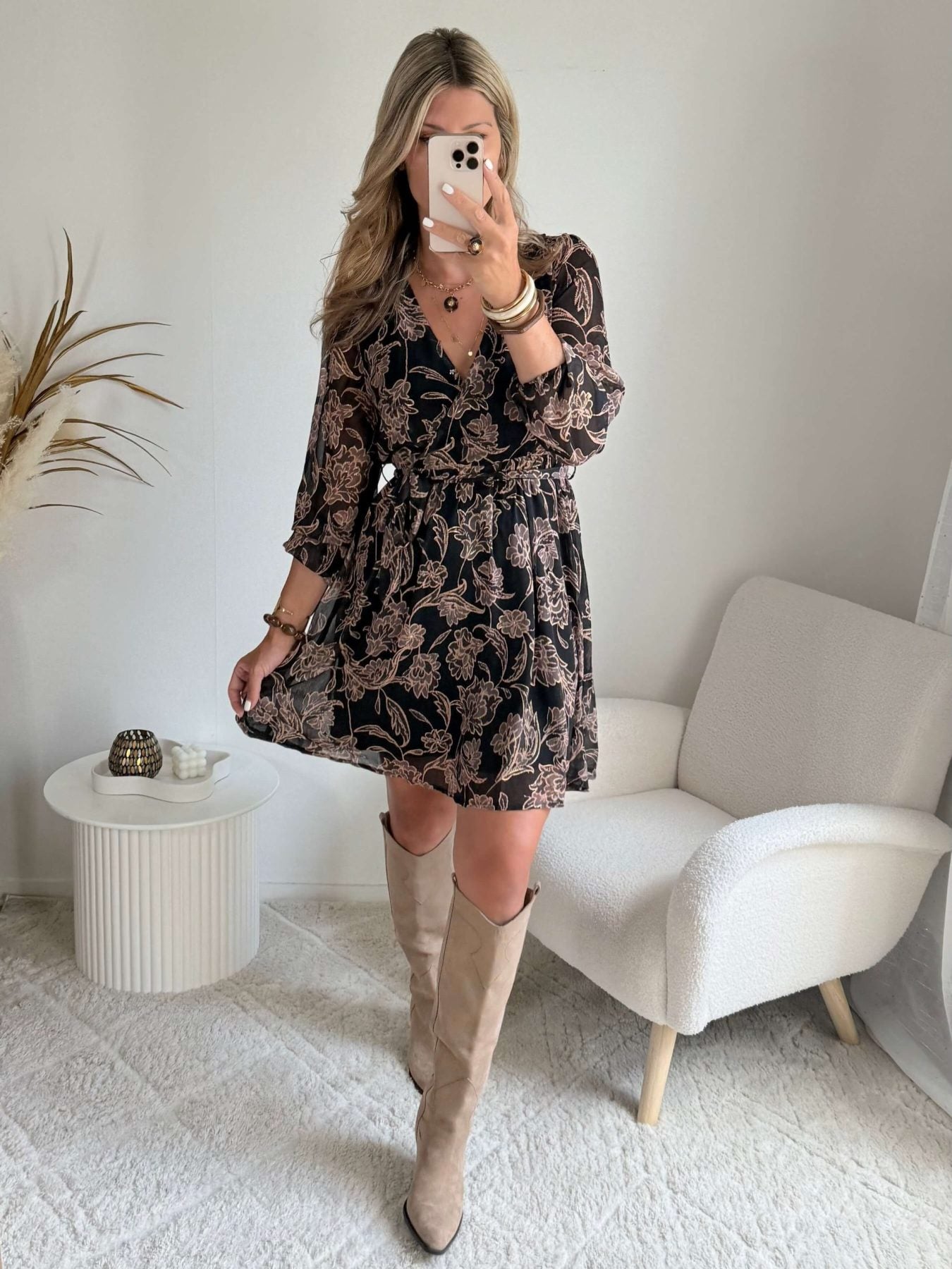 Robe courte marron dorée - Alys