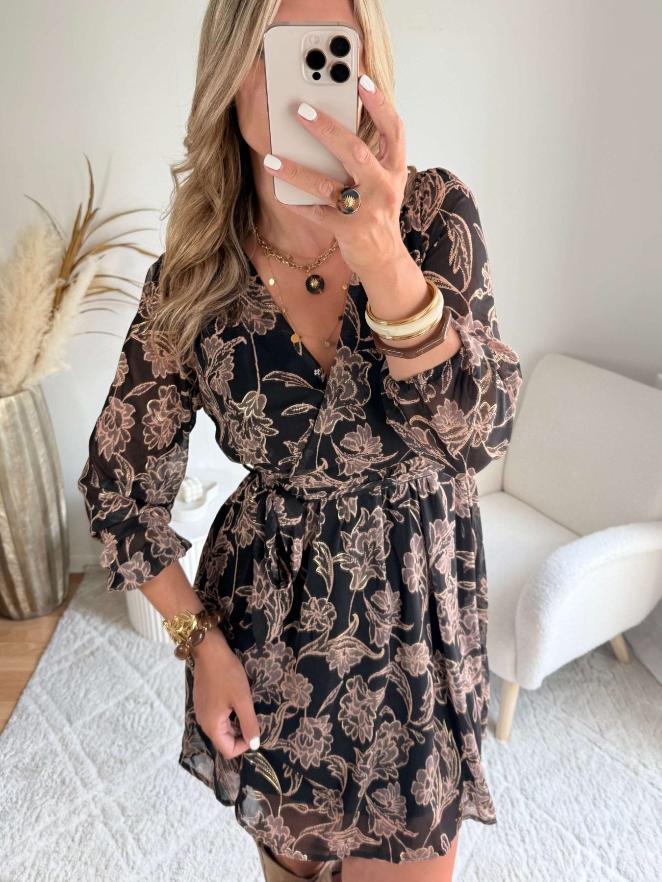 Robe courte marron dorée - Alys