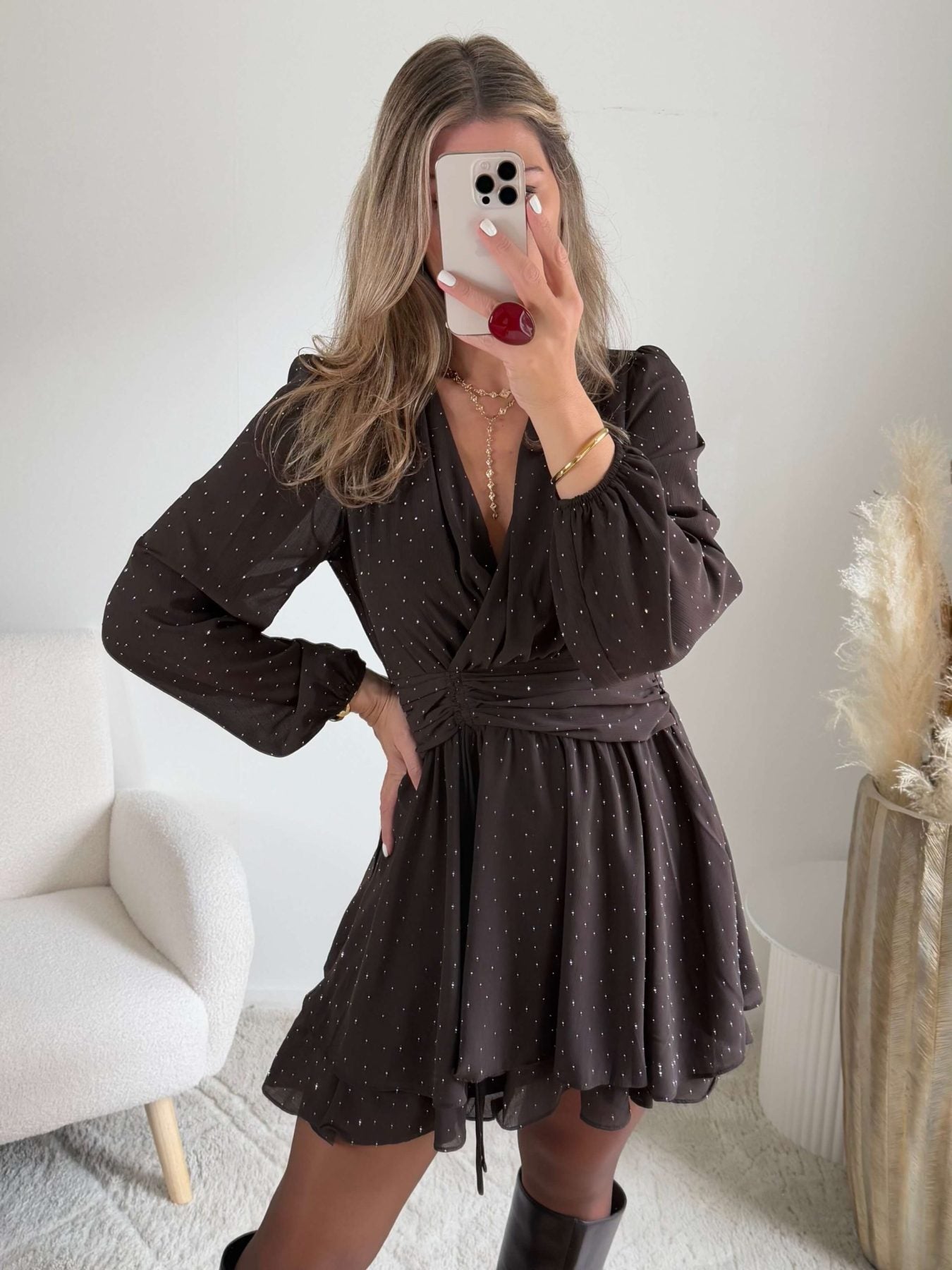 Robe marron à strass - Cali