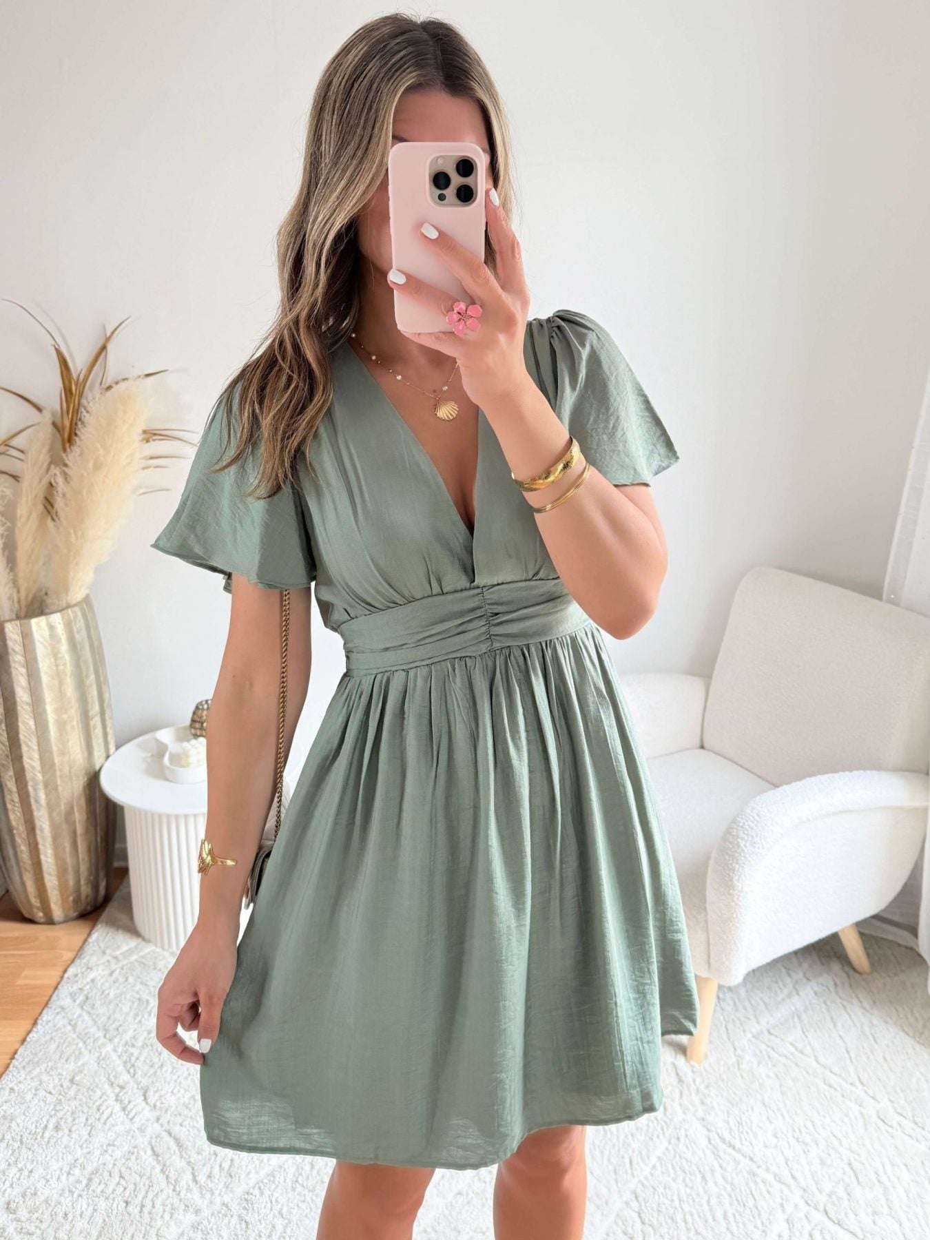 Robe courte vert sauge - Diana
