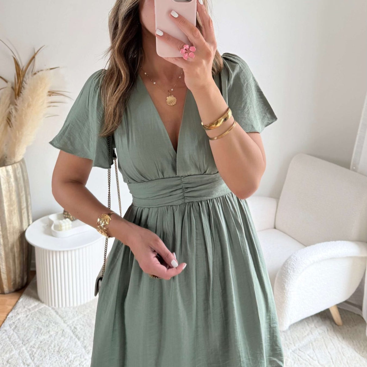 flowy sage green dress Short - Diana Islamic Women's Clothing Western Woods Rustic 7 Color:Purple color