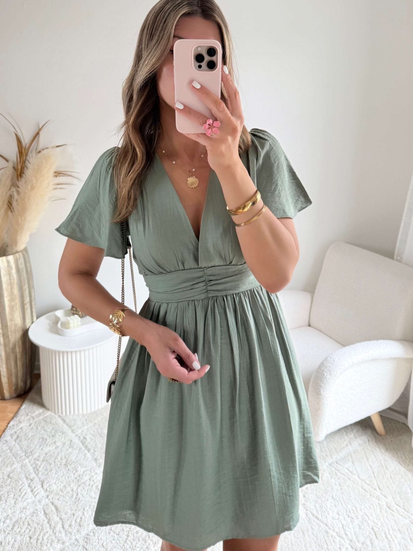 Robe courte vert sauge - Diana