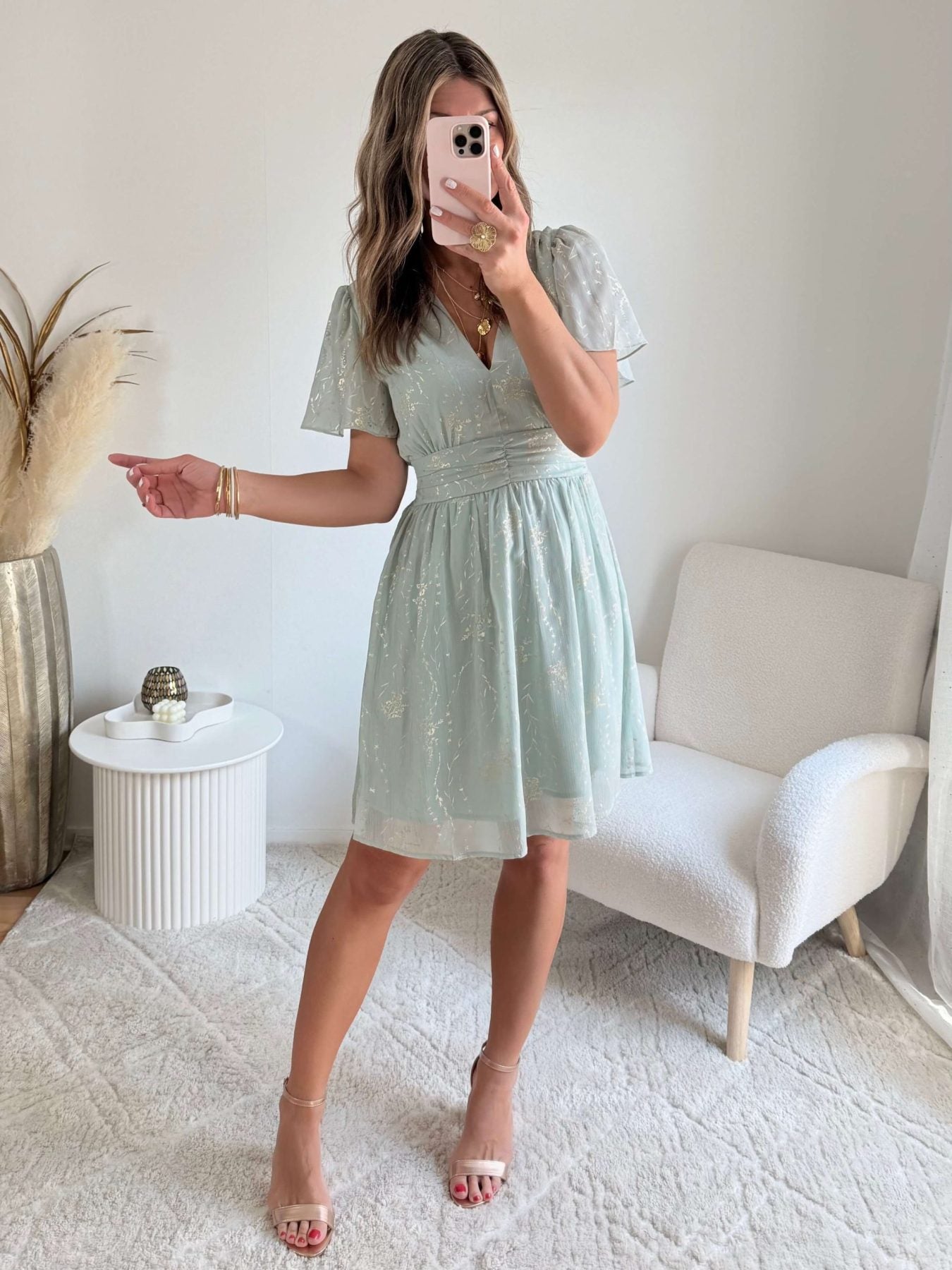 Robe dos nu verte dorée - Jeanne