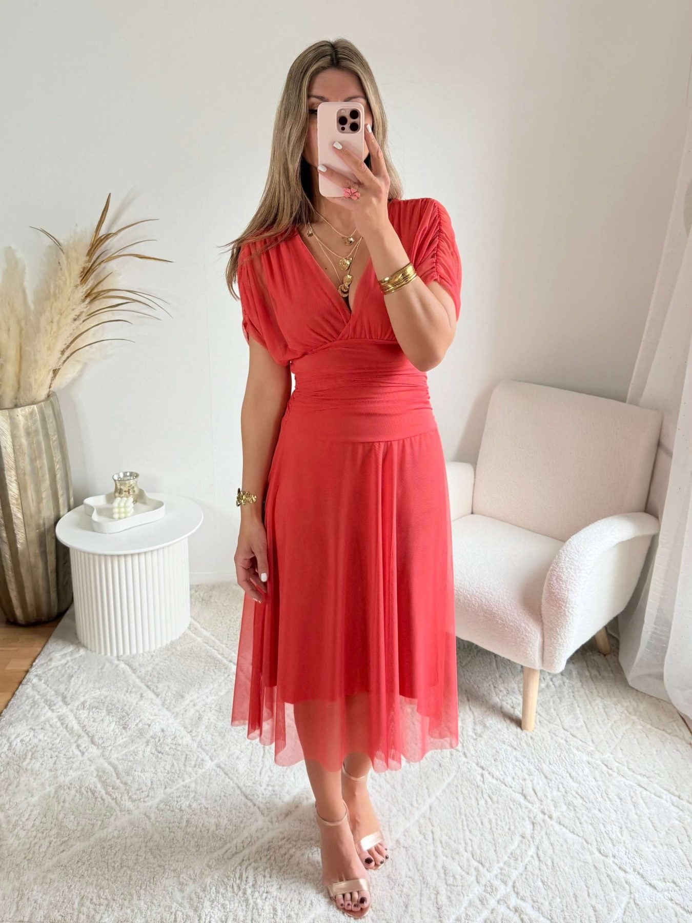 Robe en tulle corail - Léna