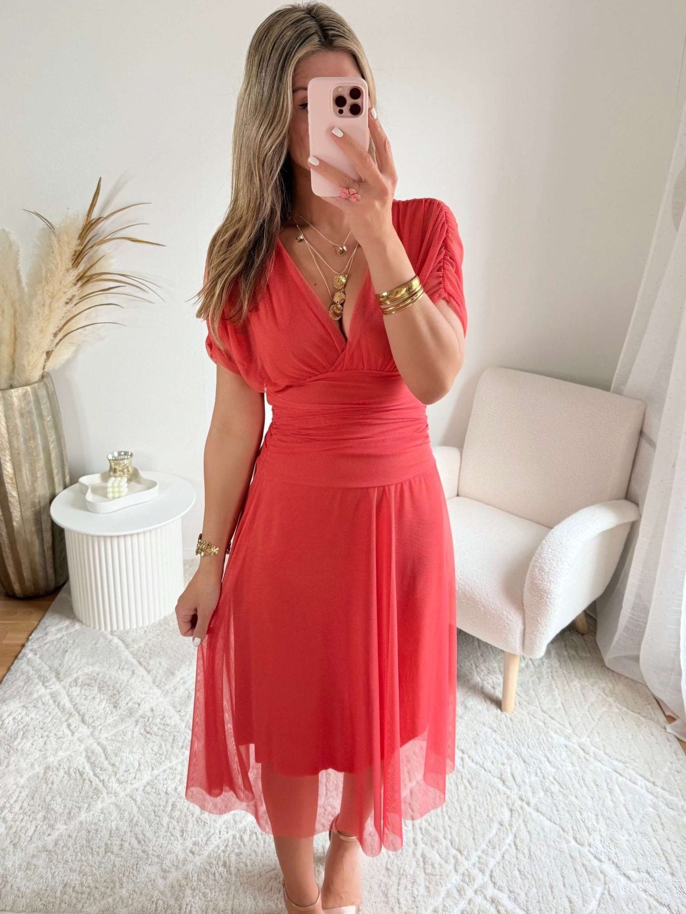 Robe en tulle corail - Léna