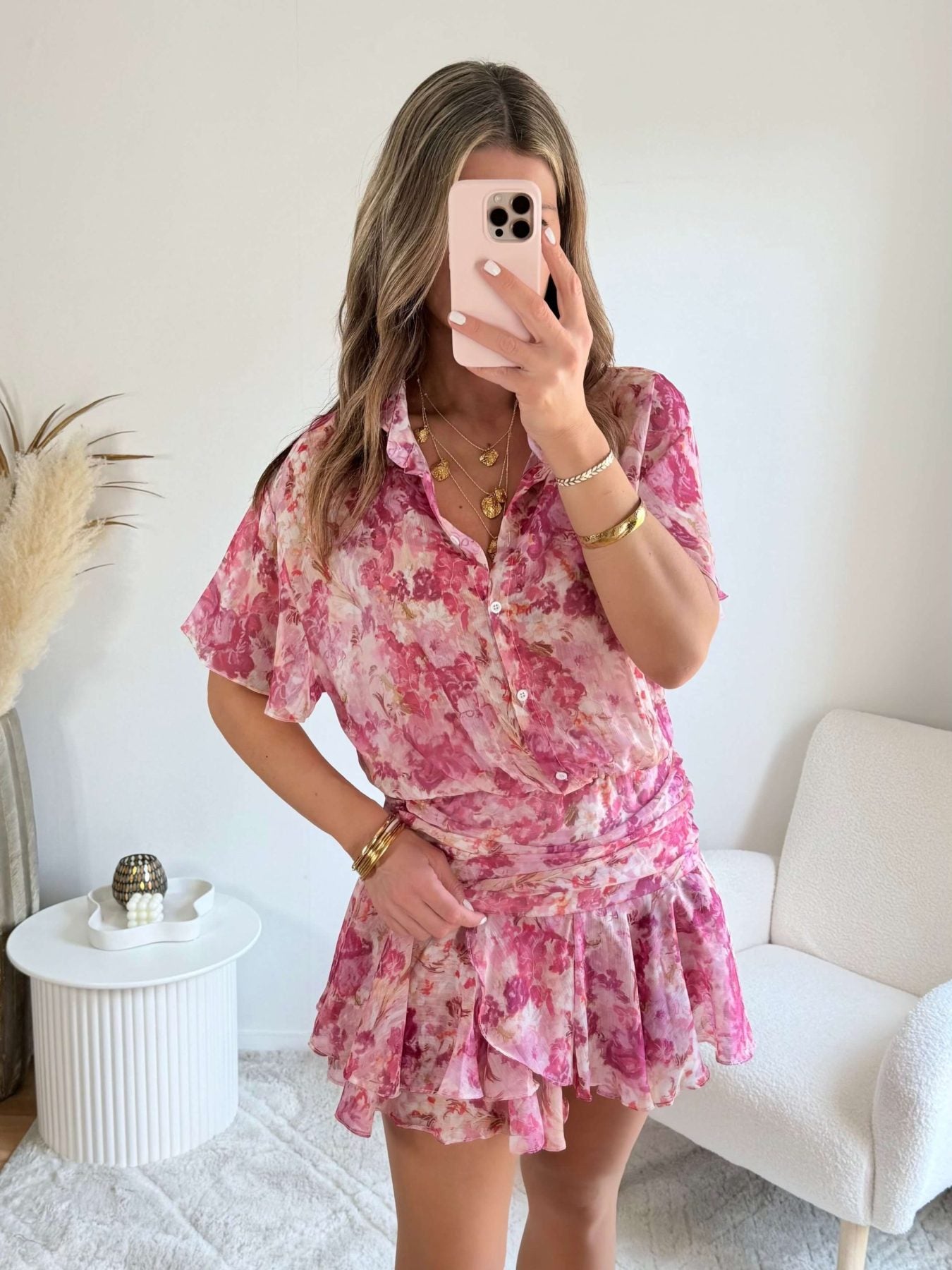 Robe rose fleurie - Anaïs