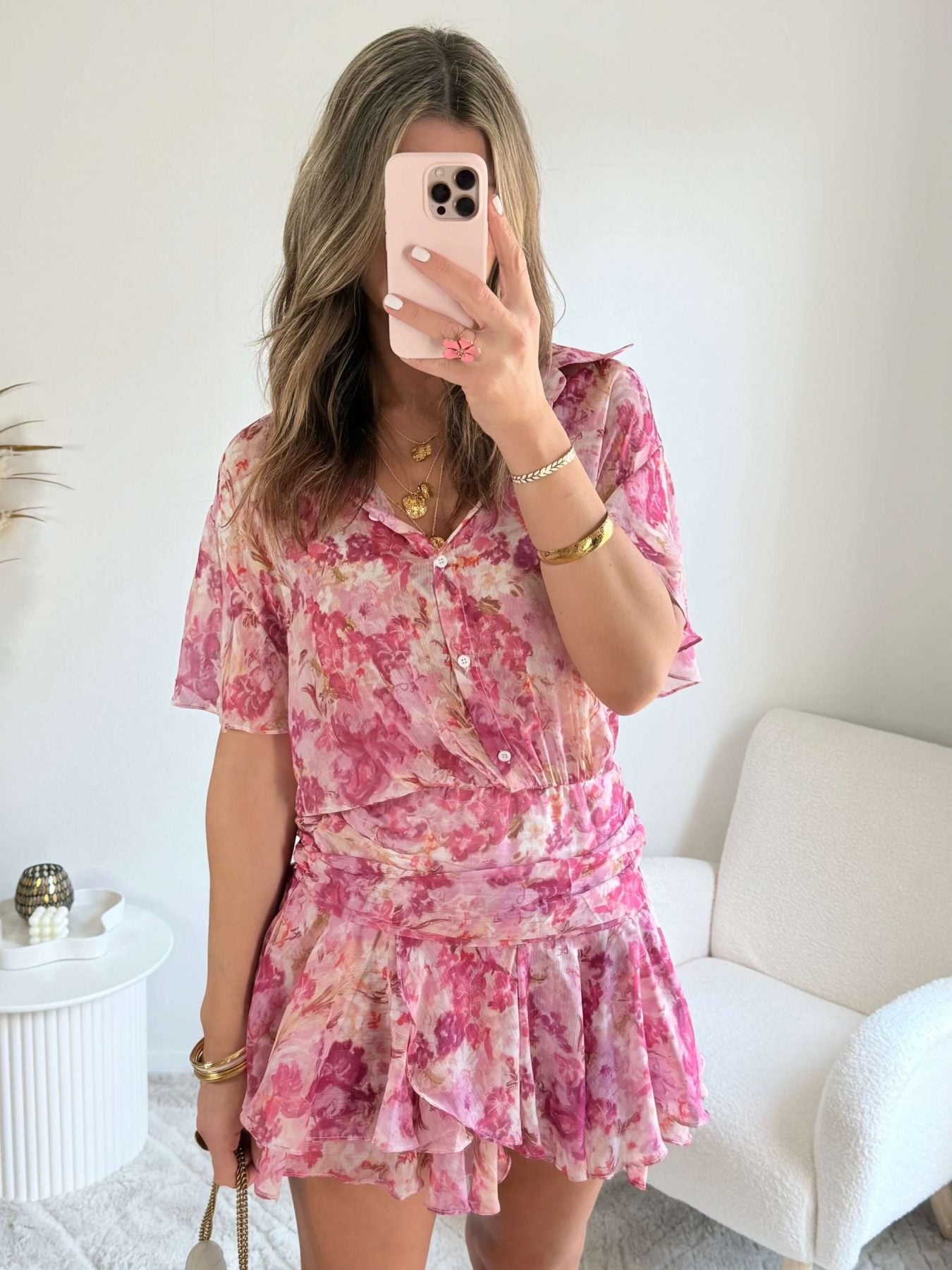 Robe rose fleurie - Anaïs