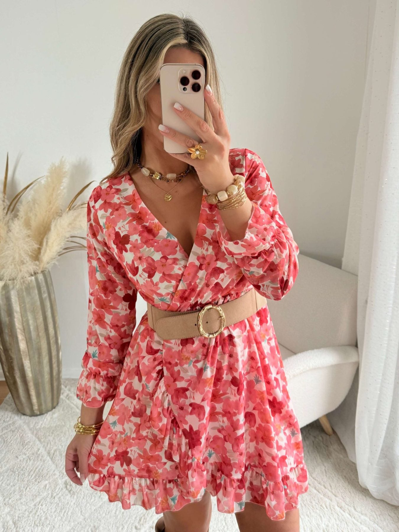 Robe fleurie corail - Rosalie